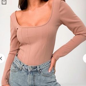 Missguided rose crepe Long sleeved corset bodysuit